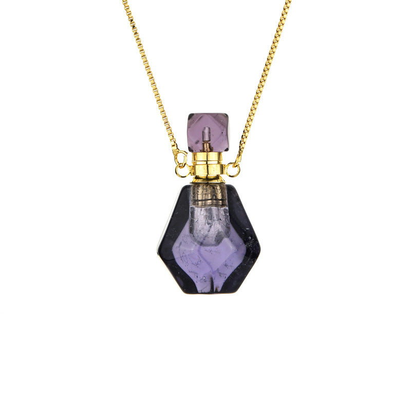 Semi-precious Amethyst Rose Quartz Perfume Bottle Pendant Necklace For Women