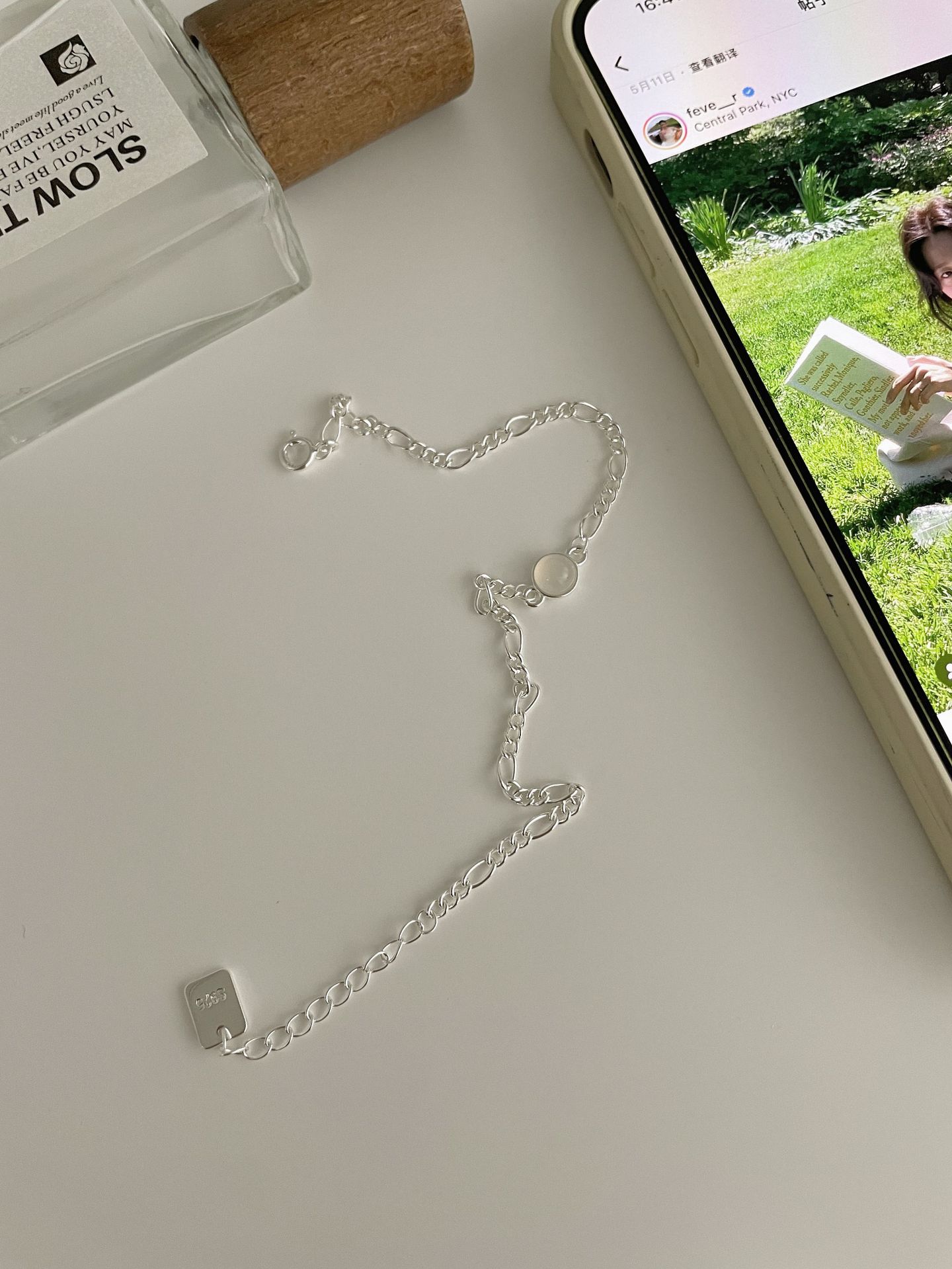 S925 Sterling Silver Round Black Onyx Bracelet