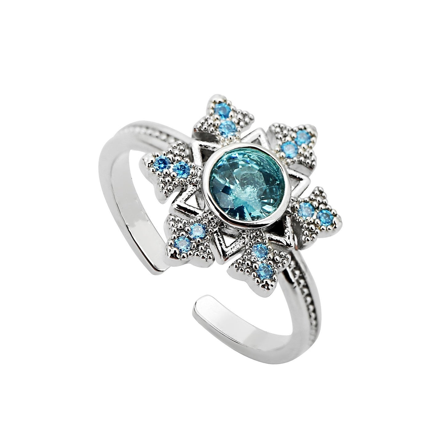 Stylish Sapphire Snowflake Open Ring With A Personalized Hollow Design