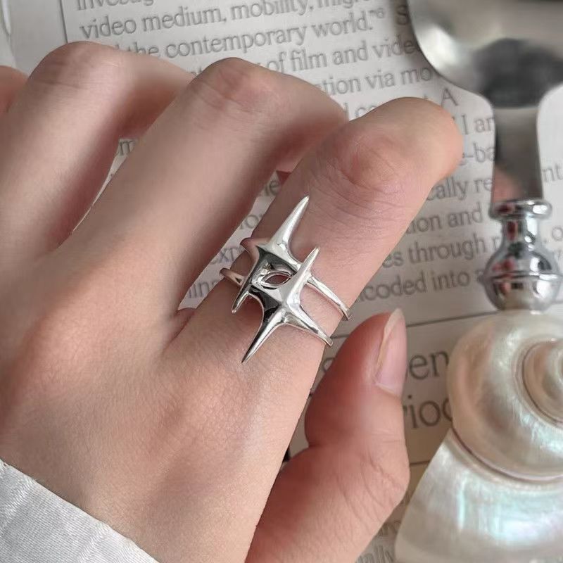 1 Pc Punk Style Hip Hop Geometric Star Adjustable Open Ring For Men, Suitable For Banquet, Party, Dating