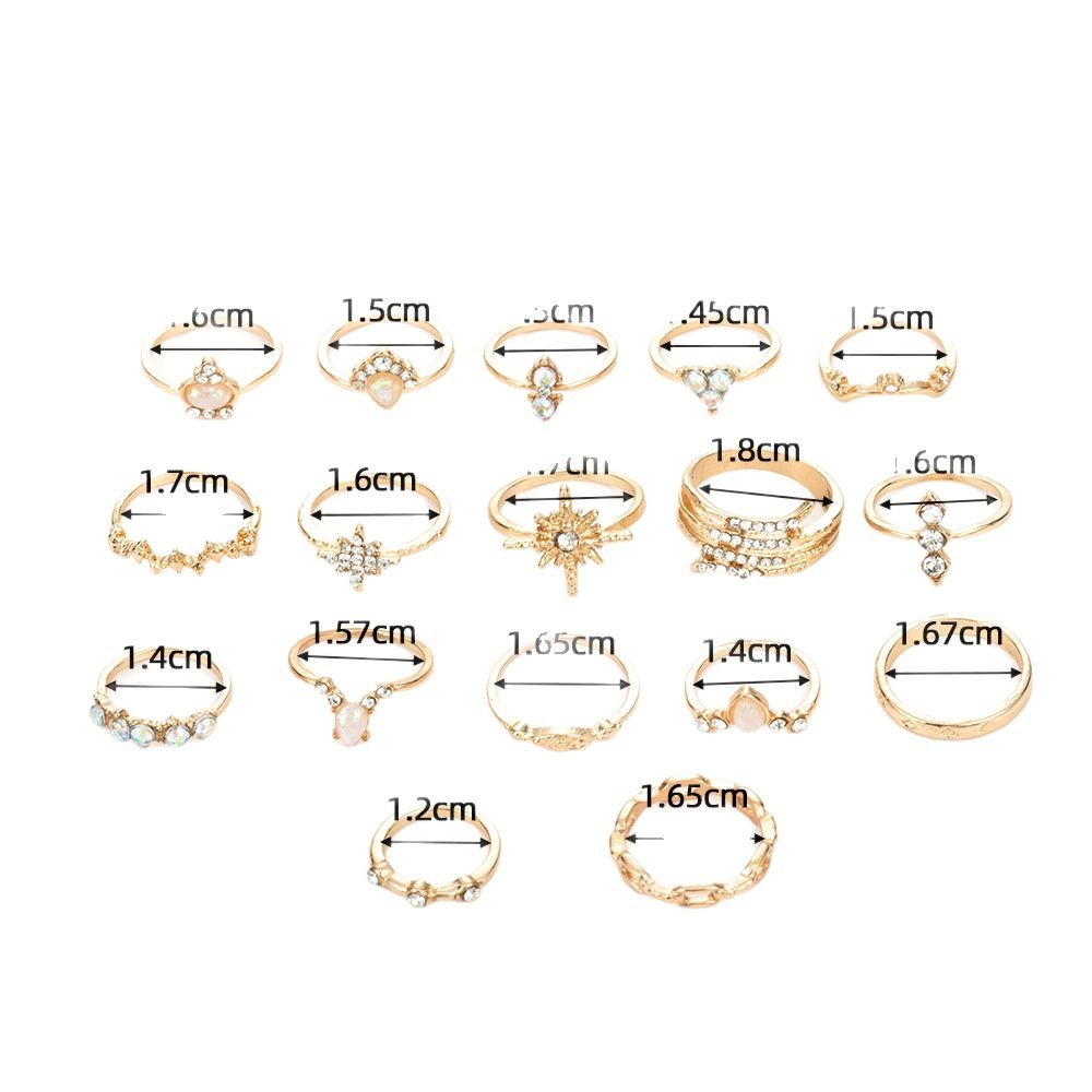 Bohemian-style 17-piece Ring Set With Pave Diamonds For Women