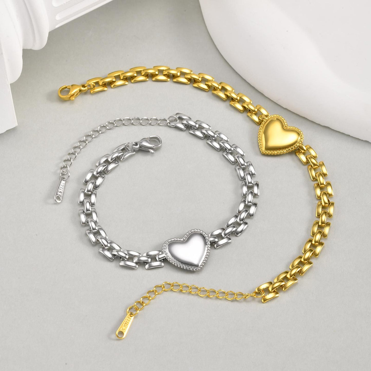 Stainless Steel Heart Strap Chain Gold Fashion Bracelet For Women