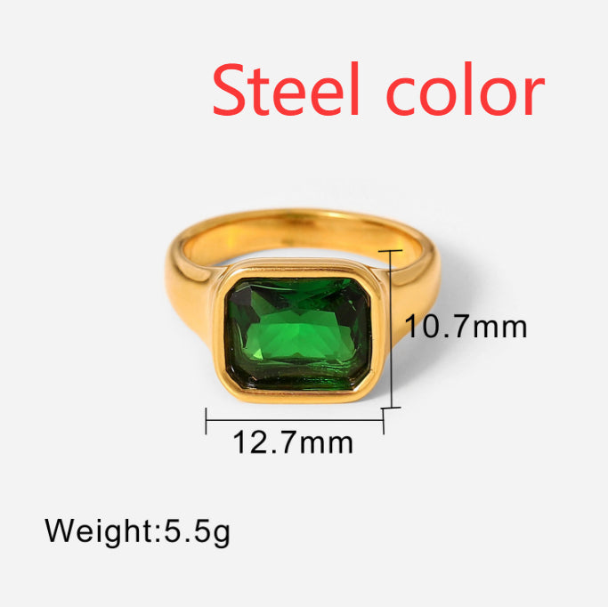 Vintage-style Personalized Trendy Zircon-studded Gold-plated Stainless Steel Ring