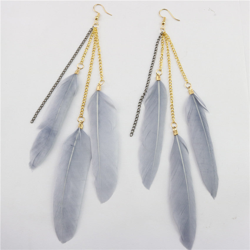 Natural Feather Earrings Tassel Earrings