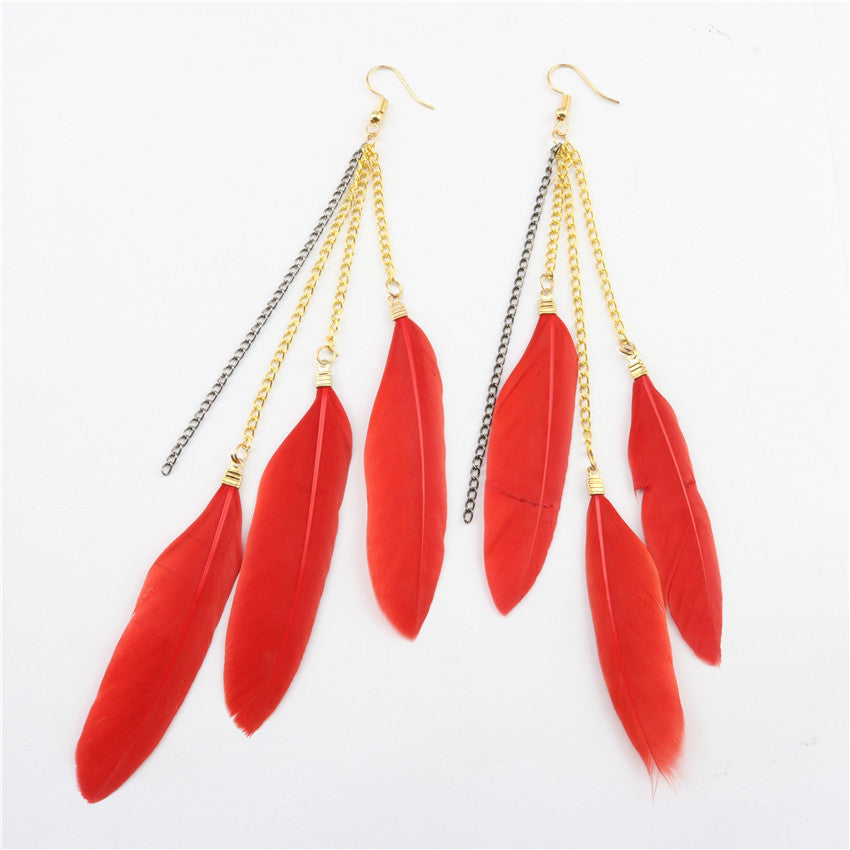 Natural Feather Earrings Tassel Earrings