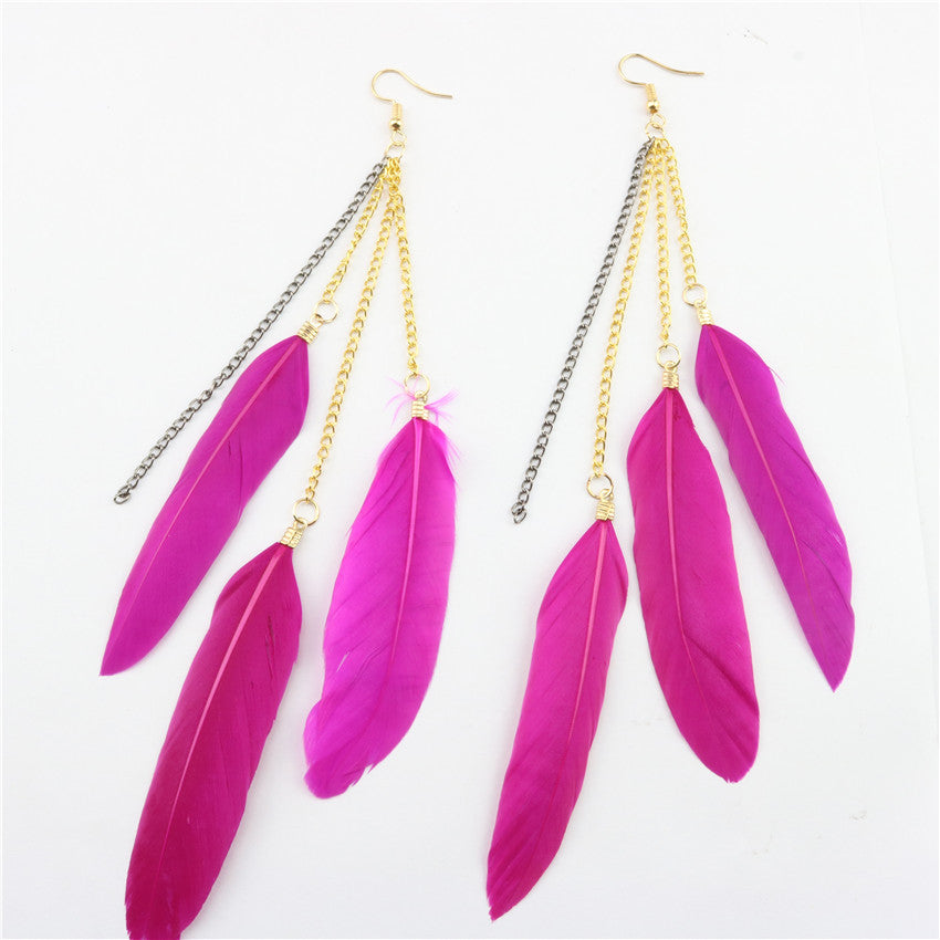 Natural Feather Earrings Tassel Earrings