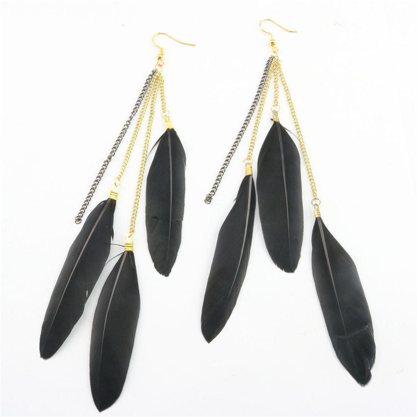 Natural Feather Earrings Tassel Earrings