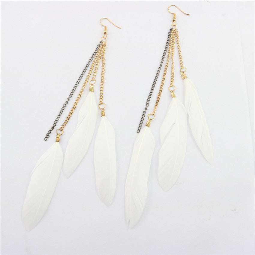 Natural Feather Earrings Tassel Earrings
