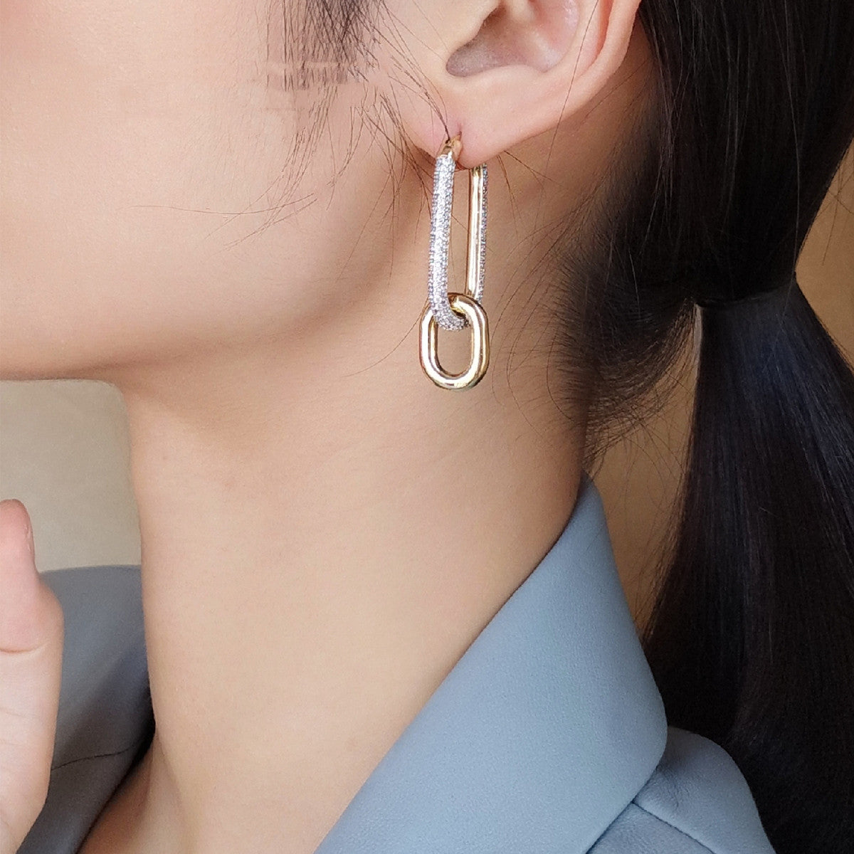 Double Ring Geometric Earrings Retro Earrings Simple Asymmetric Earrings