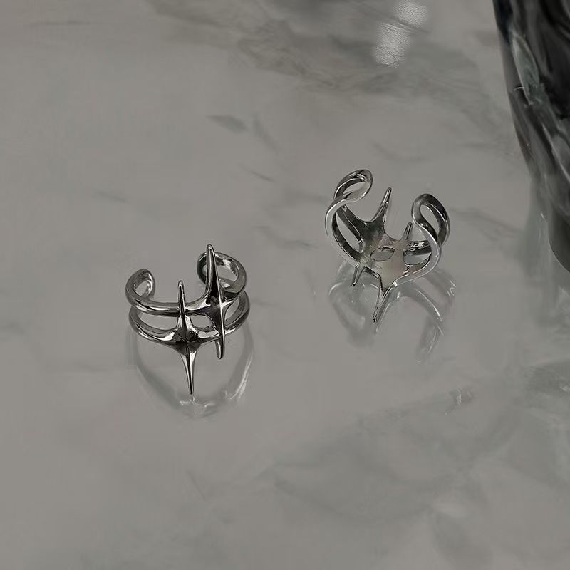 1 Pc Punk Style Hip Hop Geometric Star Adjustable Open Ring For Men, Suitable For Banquet, Party, Dating