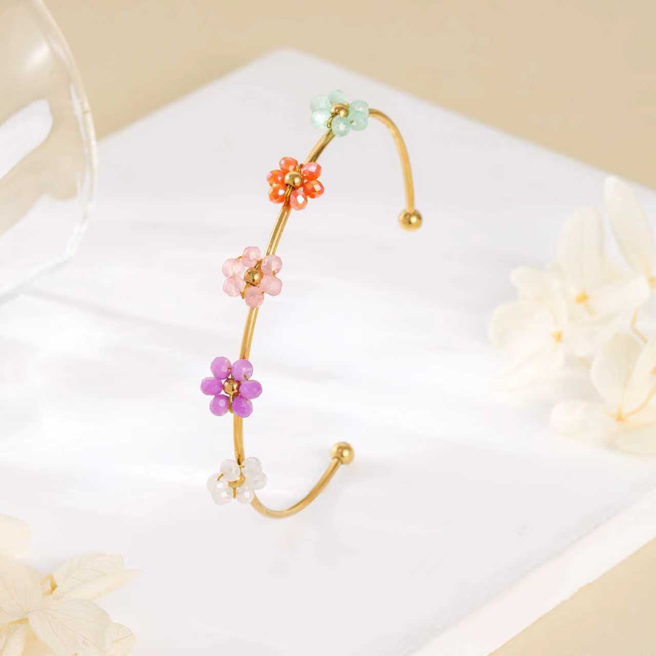 Stainless Steel Open Bangle For Women A Lightweight Luxe Piece Featuring A Cute Flower Design