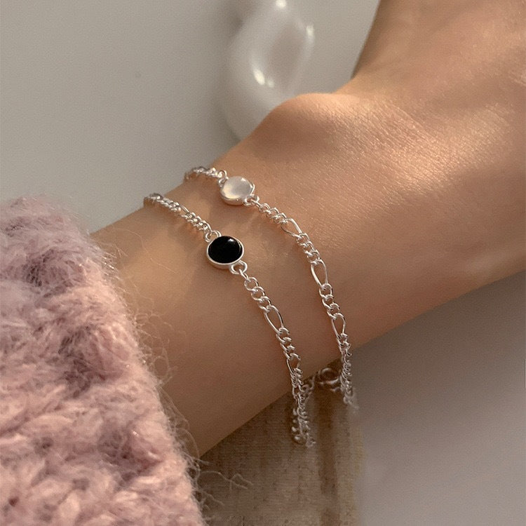 S925 Sterling Silver Round Black Onyx Bracelet