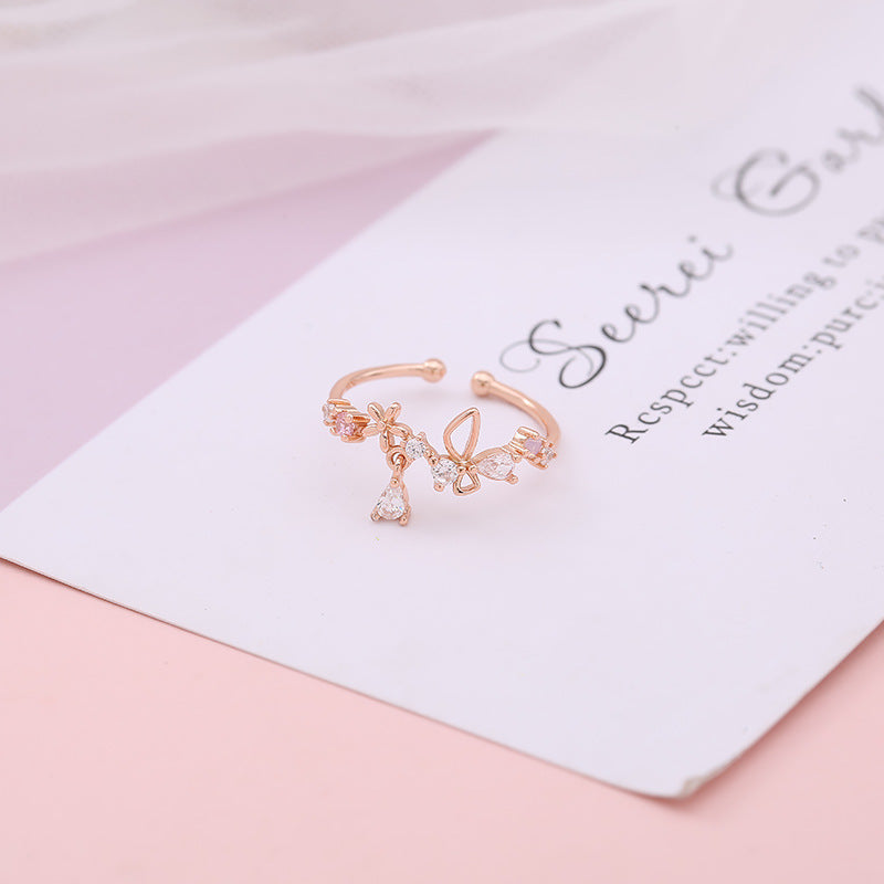 Womens Butterfly-Shape Fashionable And Personalized Rose Gold Ring