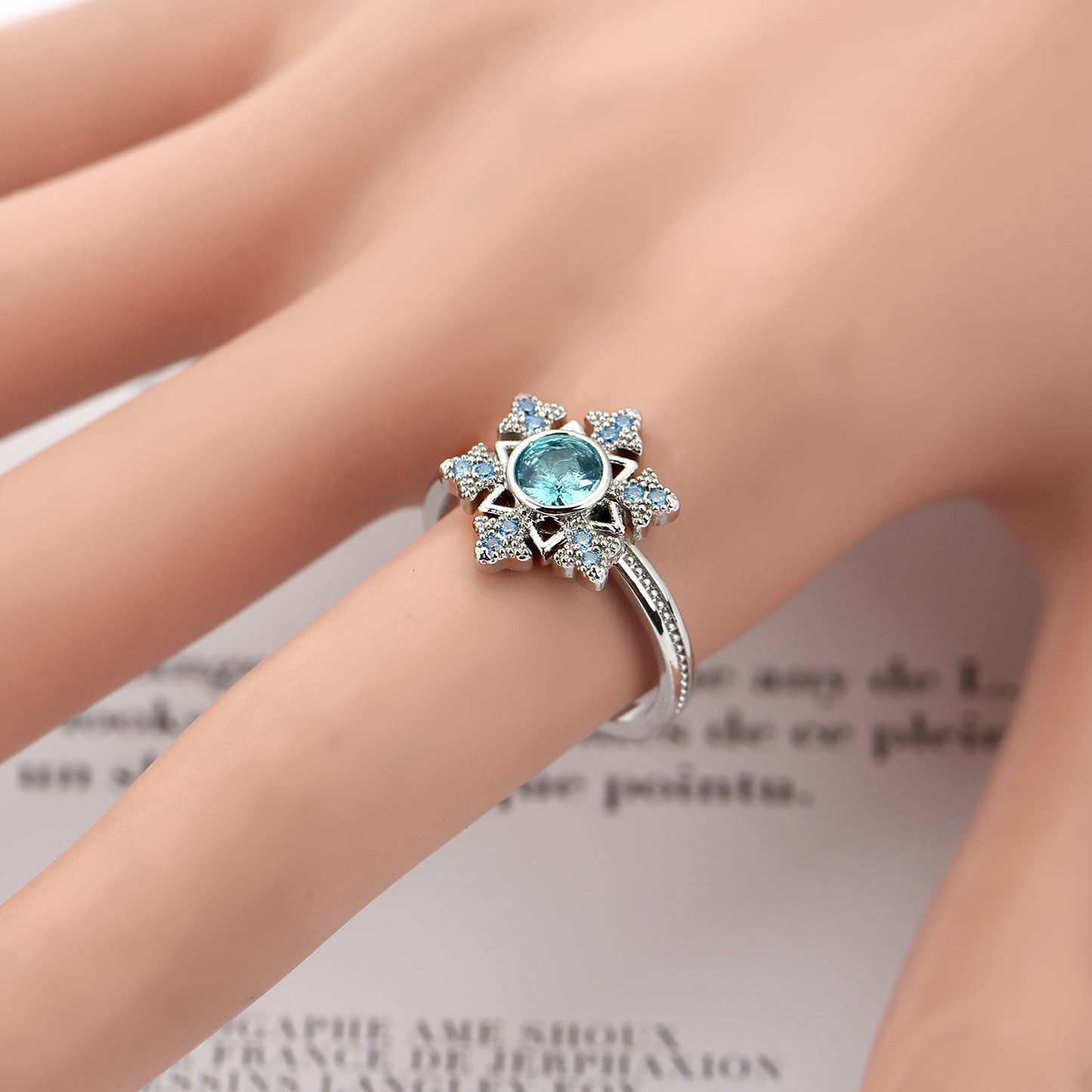 Stylish Sapphire Snowflake Open Ring With A Personalized Hollow Design