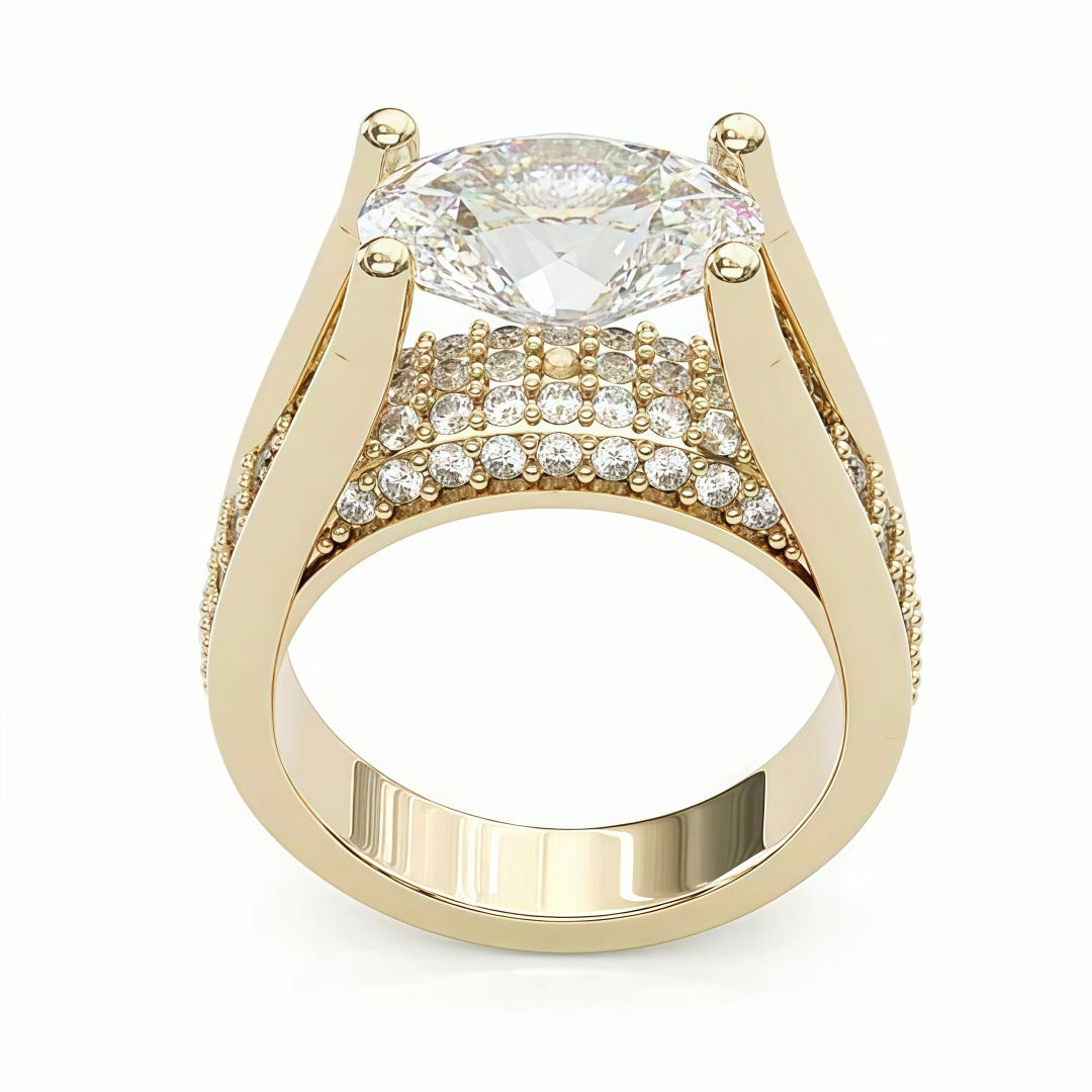 Womens Ring With Oval Moissanite  Carat-Weight Egg-Shaped Band