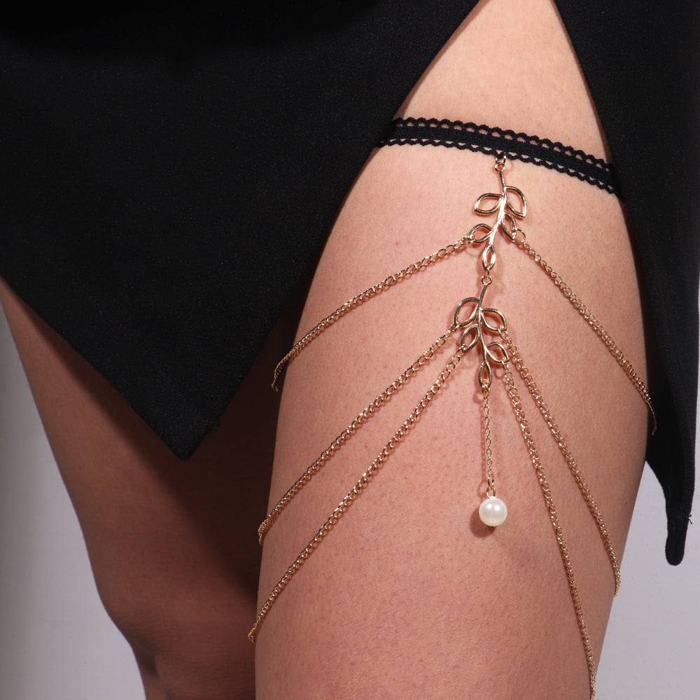 Thigh Chain Elastic Multi-layer Leaves Long Leg Chain Women