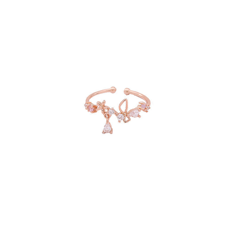 Womens Butterfly-Shape Fashionable And Personalized Rose Gold Ring