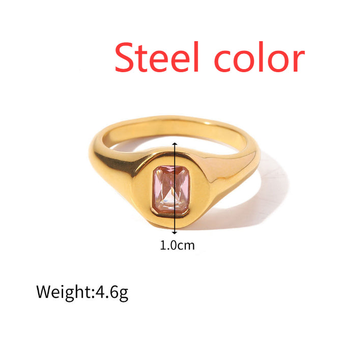 Vintage-style Personalized Trendy Zircon-studded Gold-plated Stainless Steel Ring