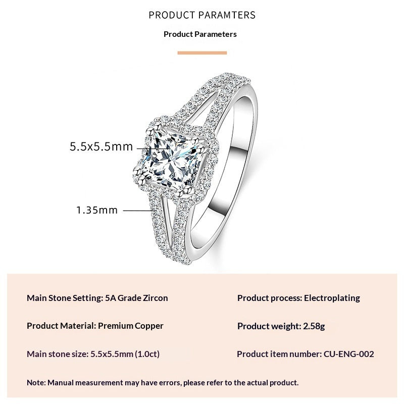 Geometric Square Design Zircon Ring For Women