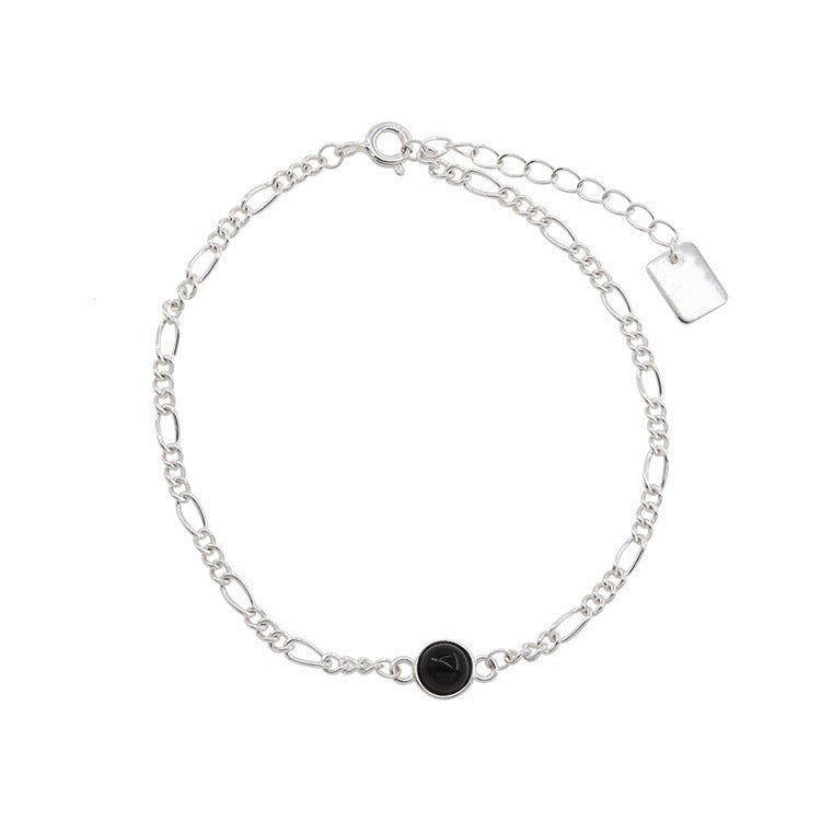S925 Sterling Silver Round Black Onyx Bracelet