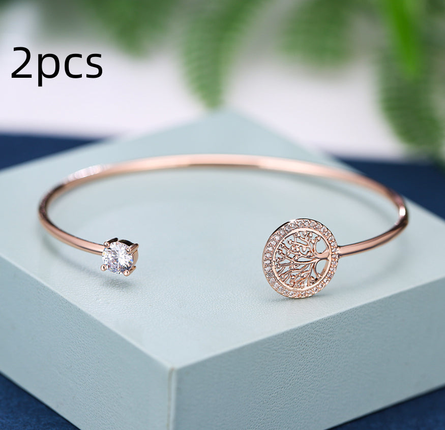 Gold Hope Tree White Diamond Bracelet Women Elegant Retro Style Jewelry