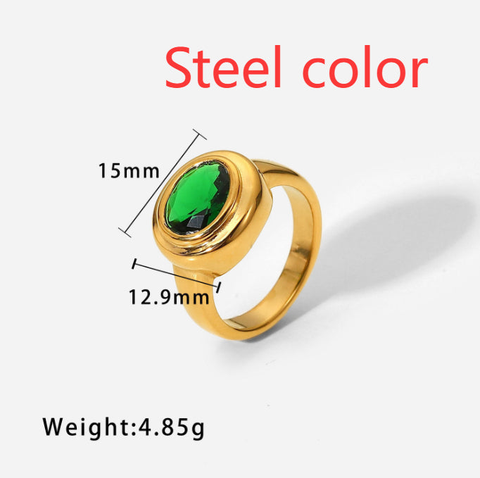 Vintage-style Personalized Trendy Zircon-studded Gold-plated Stainless Steel Ring