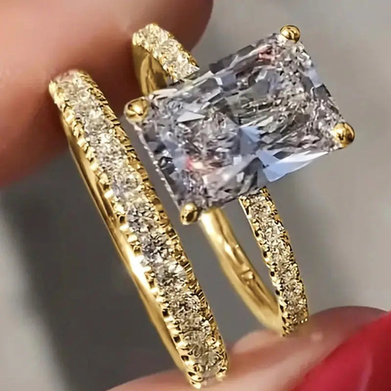 Fashionable High-end Two-piece Diamond-studded Ring Set
