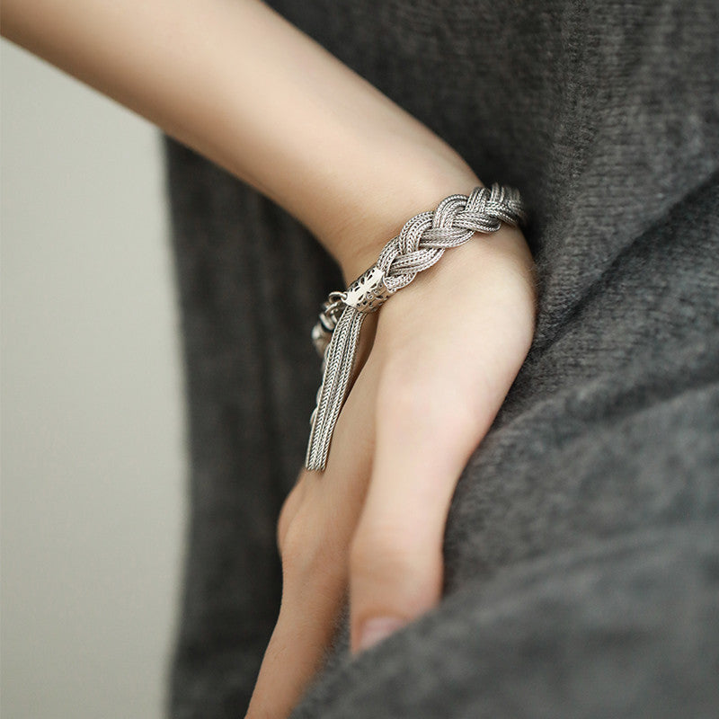 Womens Retro Dreadlock Braided Twisted Tassel Bracelet