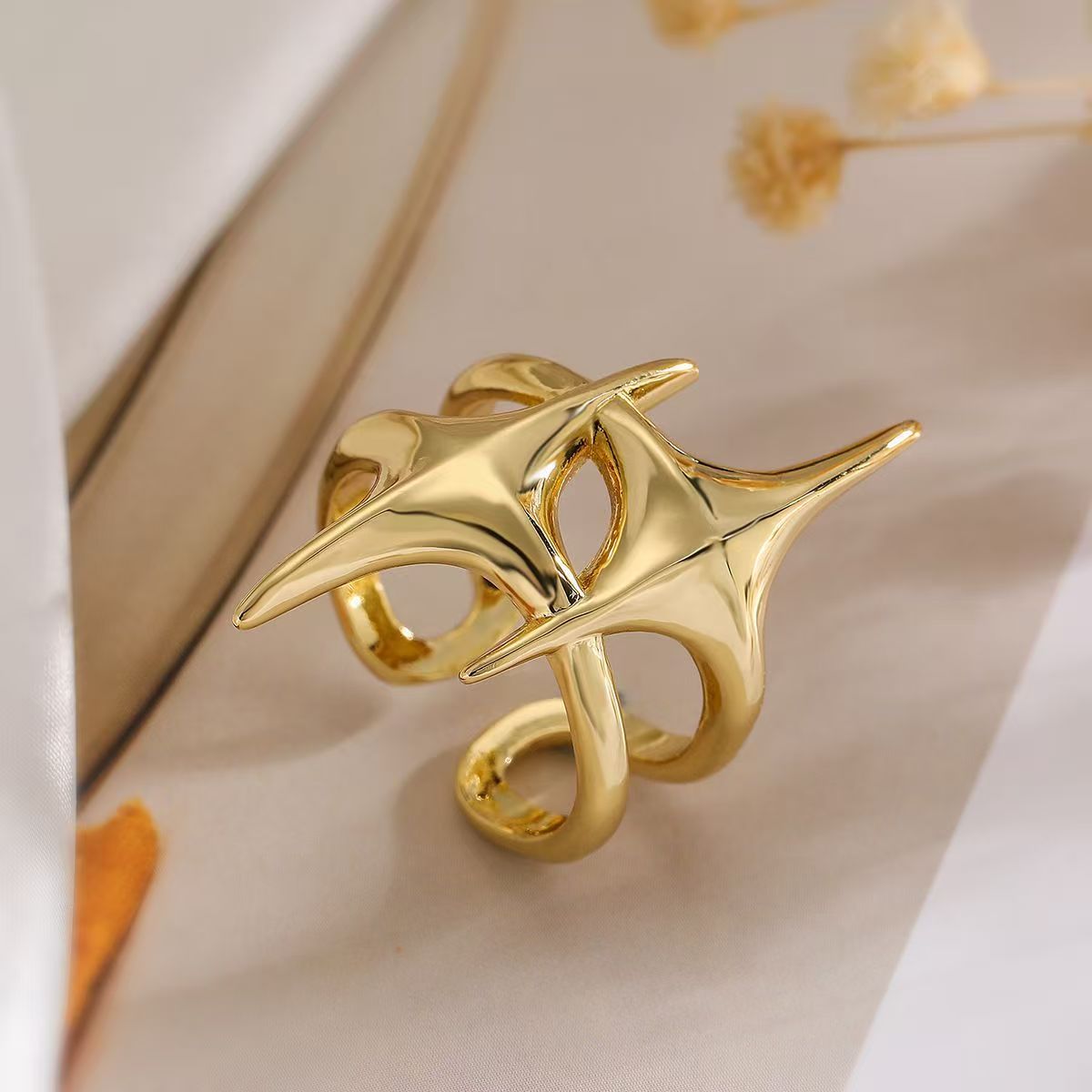 1 Pc Punk Style Hip Hop Geometric Star Adjustable Open Ring For Men, Suitable For Banquet, Party, Dating