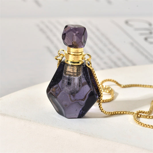 Semi-precious Amethyst Rose Quartz Perfume Bottle Pendant Necklace For Women