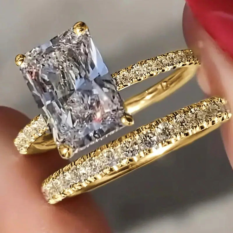 Fashionable High-end Two-piece Diamond-studded Ring Set