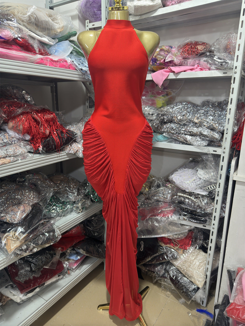 Fashionable Backless Halterneck Sleeveless Patchwork Dress For Women