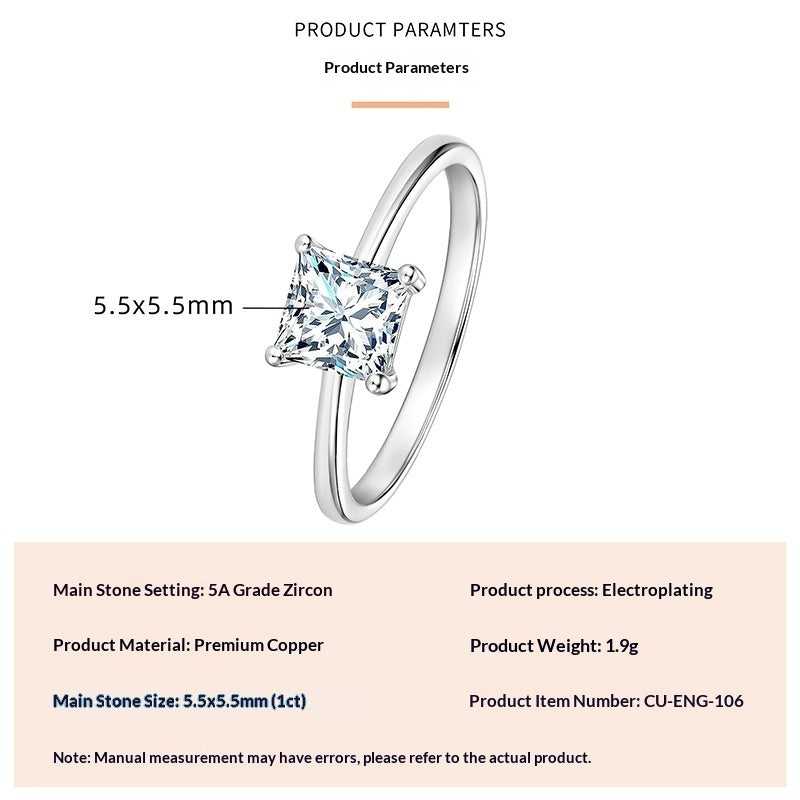 Geometric Square Design Zircon Ring For Women