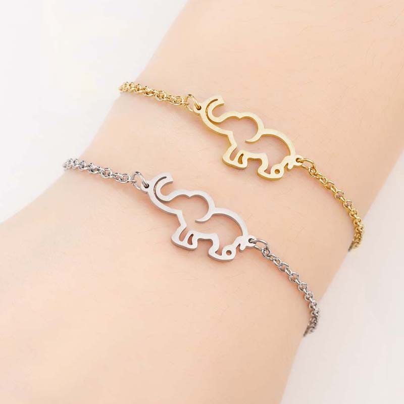 Fashion Stainless Steel Gold Silver Long Nose Design Hollow Elephant Bracelet Women Children Summer Gift