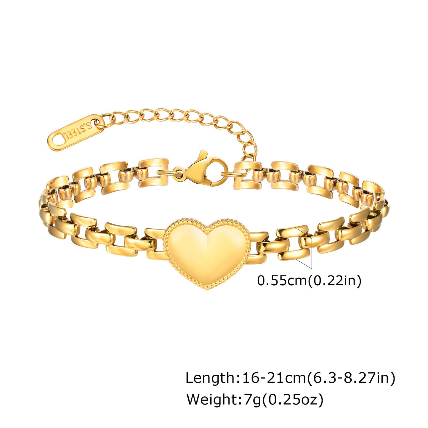 Stainless Steel Heart Strap Chain Gold Fashion Bracelet For Women