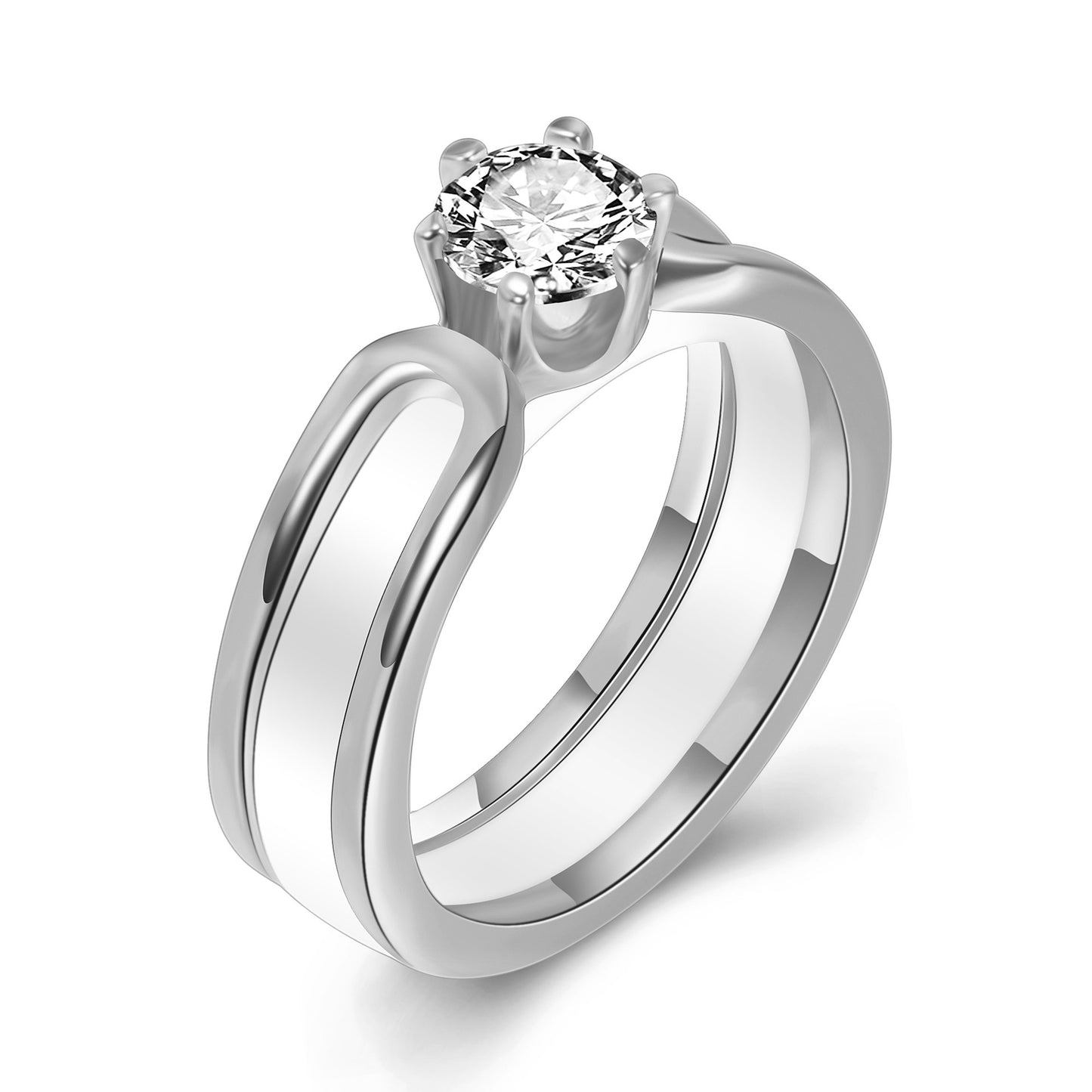 Stylish Ceramic Set Zircon Split Couple Ring