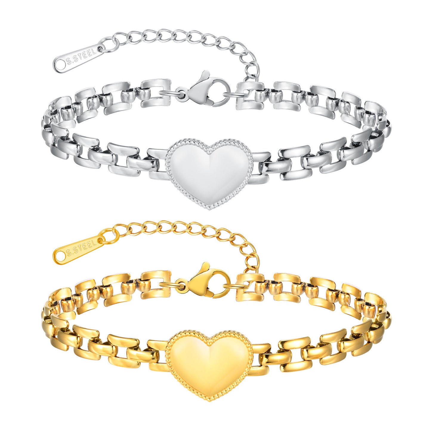 Stainless Steel Heart Strap Chain Gold Fashion Bracelet For Women