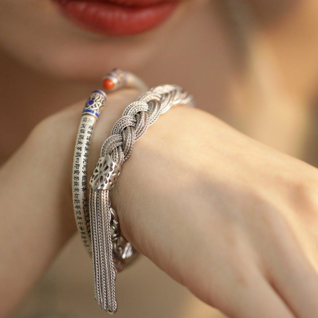 Womens Retro Dreadlock Braided Twisted Tassel Bracelet