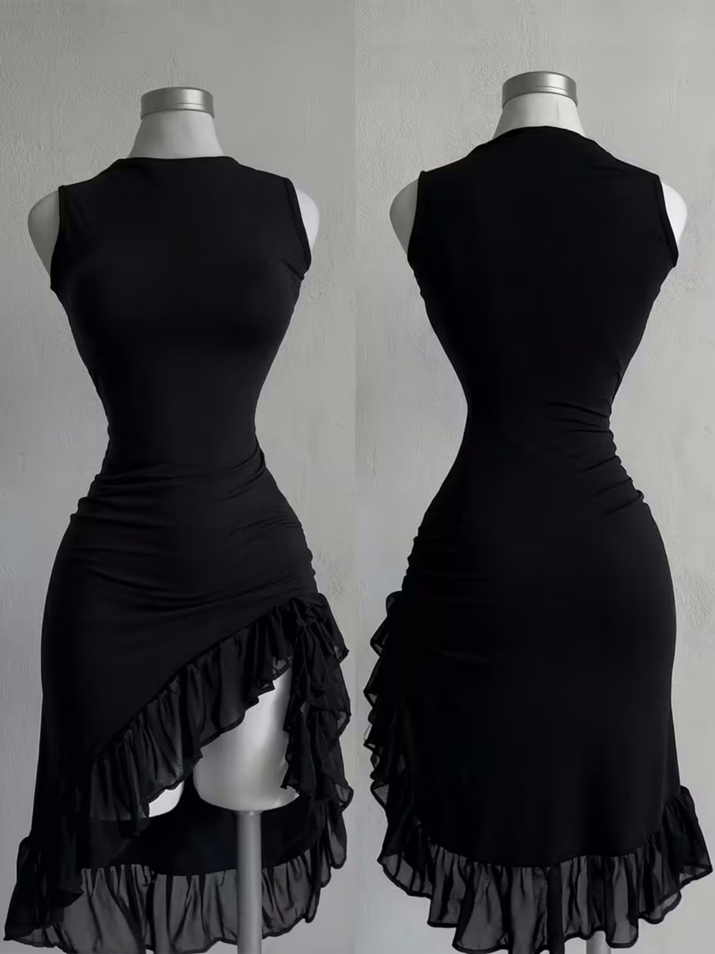 An Asymmetrical Dress With Flounces