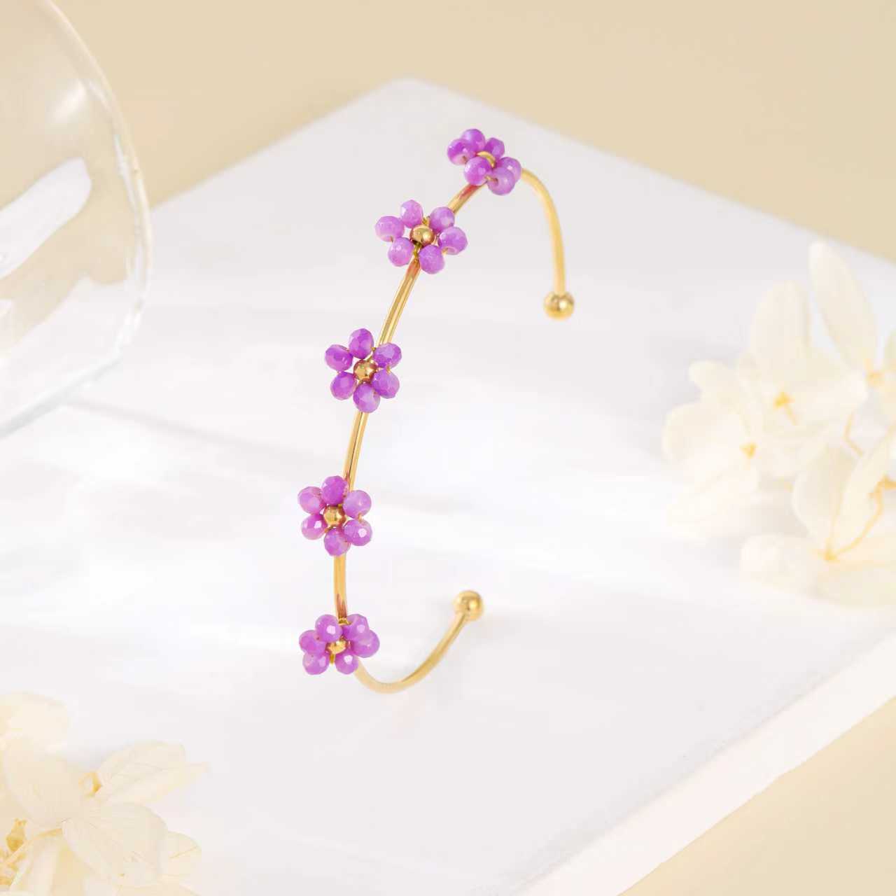 Stainless Steel Open Bangle For Women A Lightweight Luxe Piece Featuring A Cute Flower Design