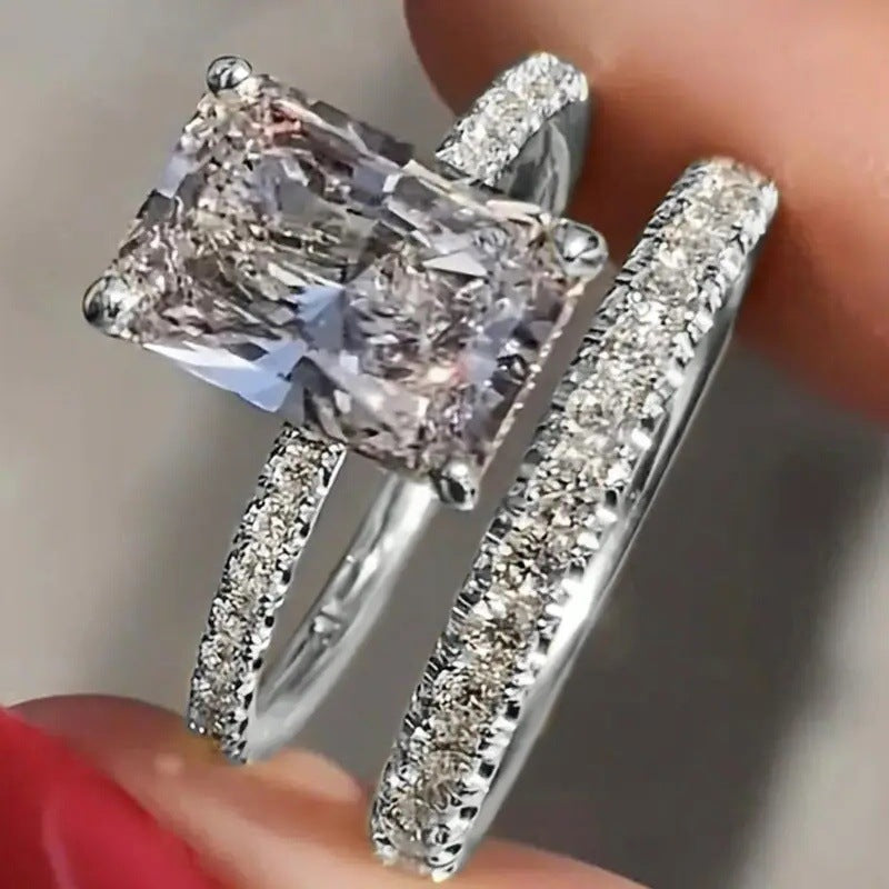 Fashionable High-end Two-piece Diamond-studded Ring Set