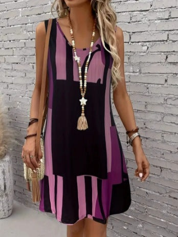Casual Versatile And Stylish Striped V-neck Dress