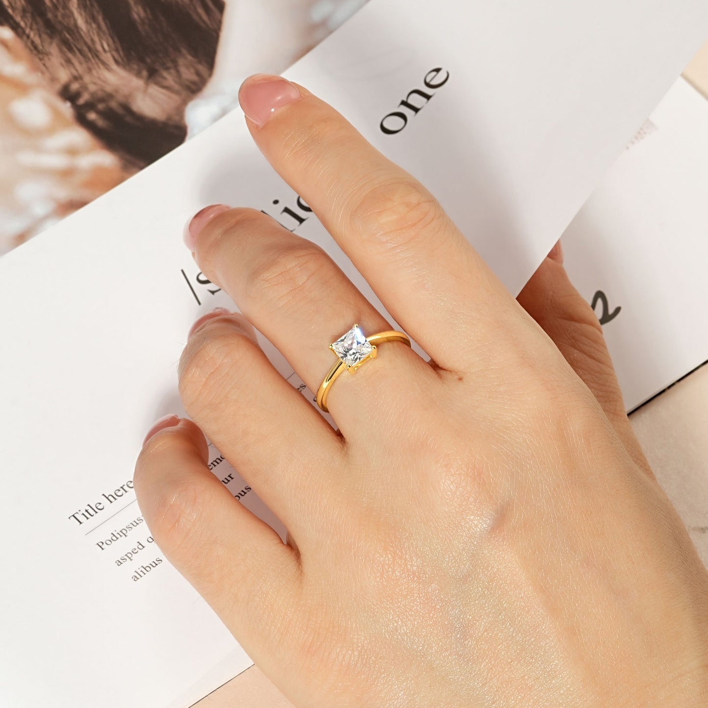 Geometric Square Design Zircon Ring For Women