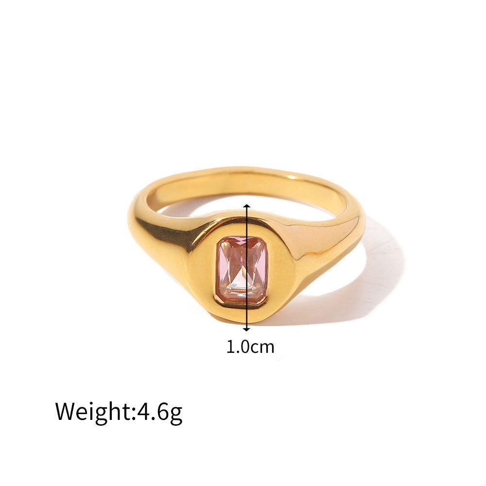 Vintage-style Personalized Trendy Zircon-studded Gold-plated Stainless Steel Ring