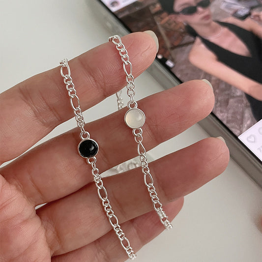 S925 Sterling Silver Round Black Onyx Bracelet