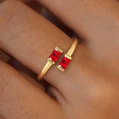 Simple Rectangular Gold Birthstone Ring