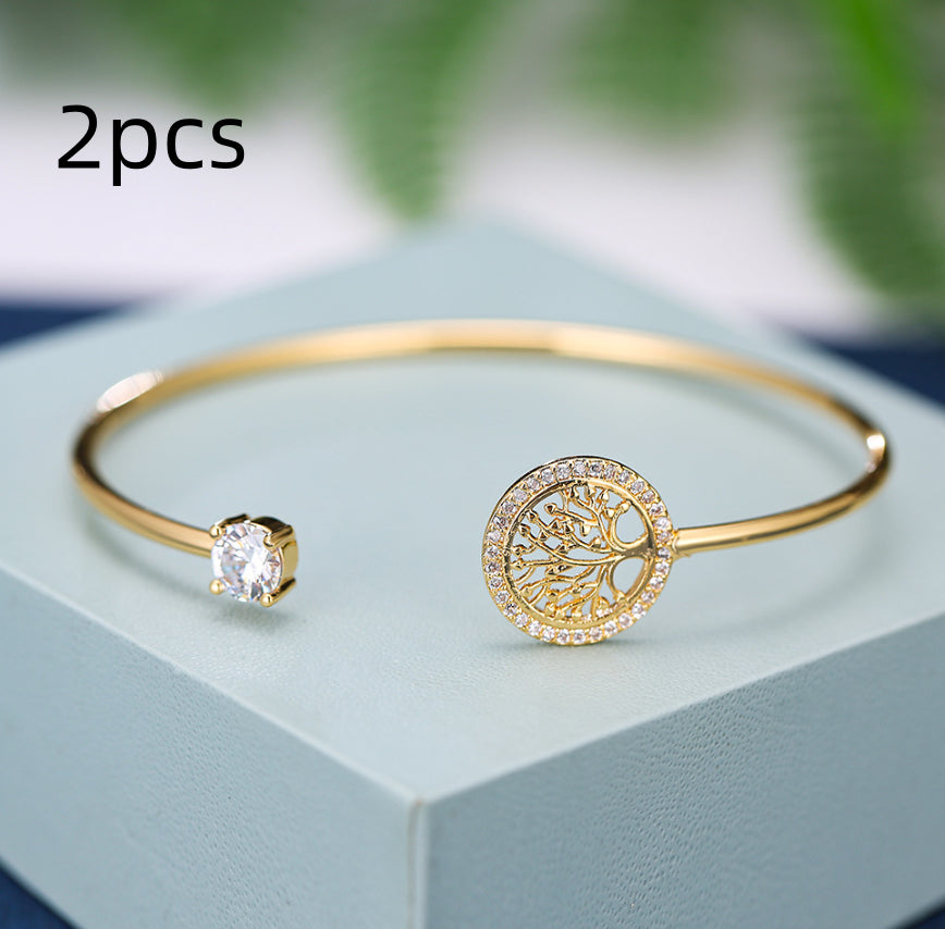 Gold Hope Tree White Diamond Bracelet Women Elegant Retro Style Jewelry