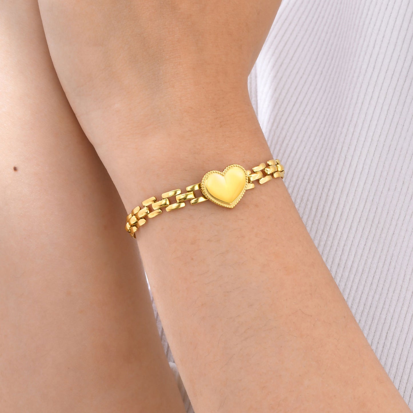 Stainless Steel Heart Strap Chain Gold Fashion Bracelet For Women