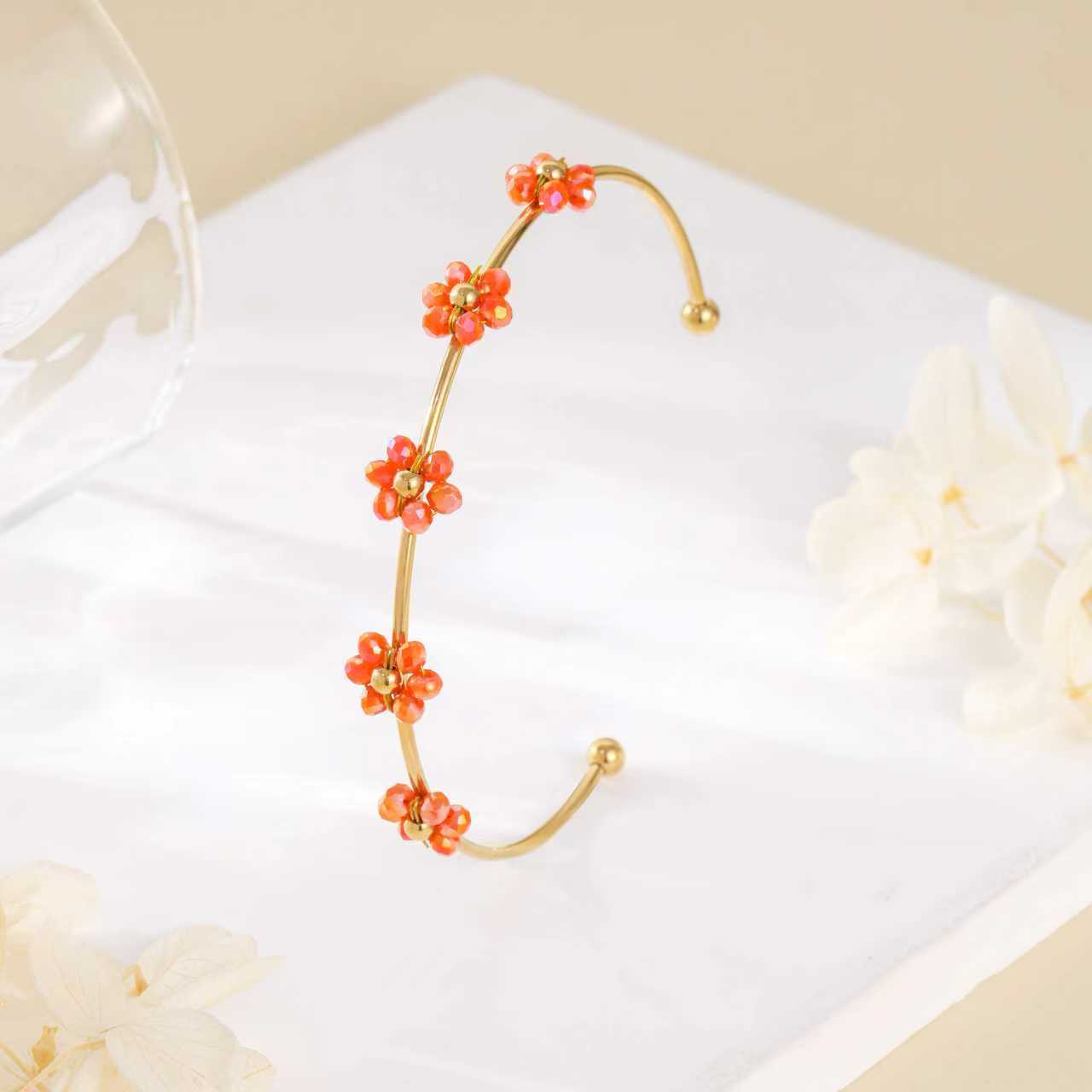Stainless Steel Open Bangle For Women A Lightweight Luxe Piece Featuring A Cute Flower Design