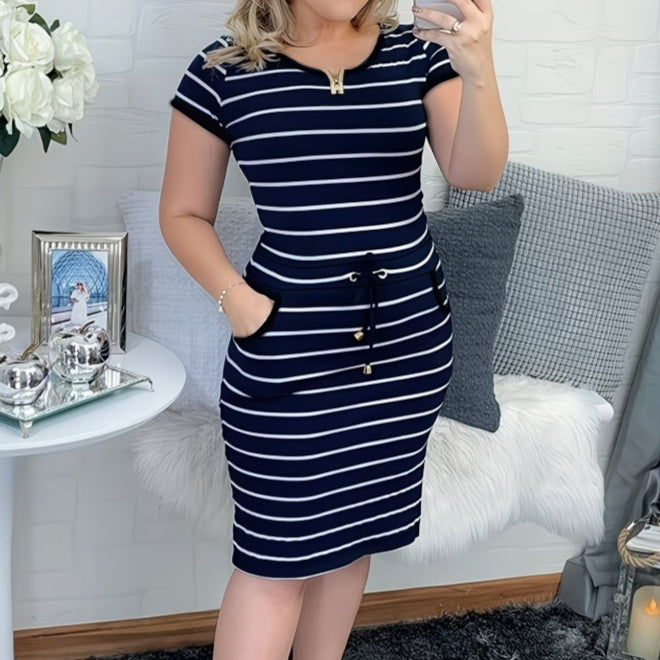 Striped Drawstring Bodycon Dress
